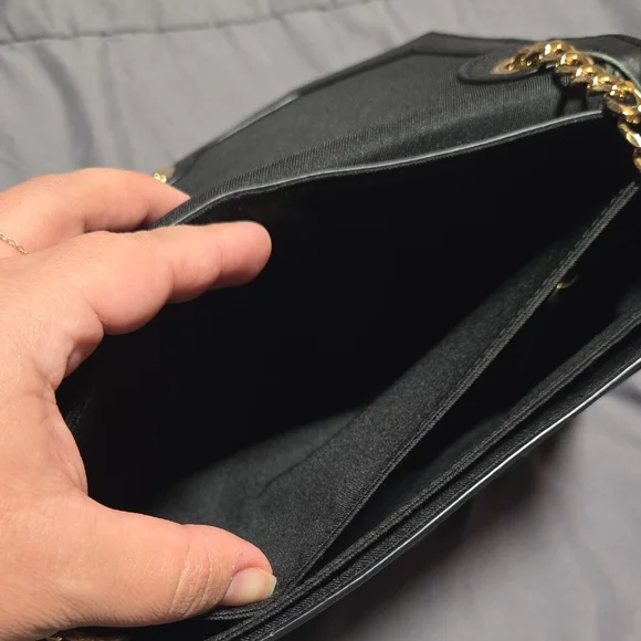 Vince Camuto Black Suede Leather Shoulder Bag with Gold Chain - Picture 15 of 16